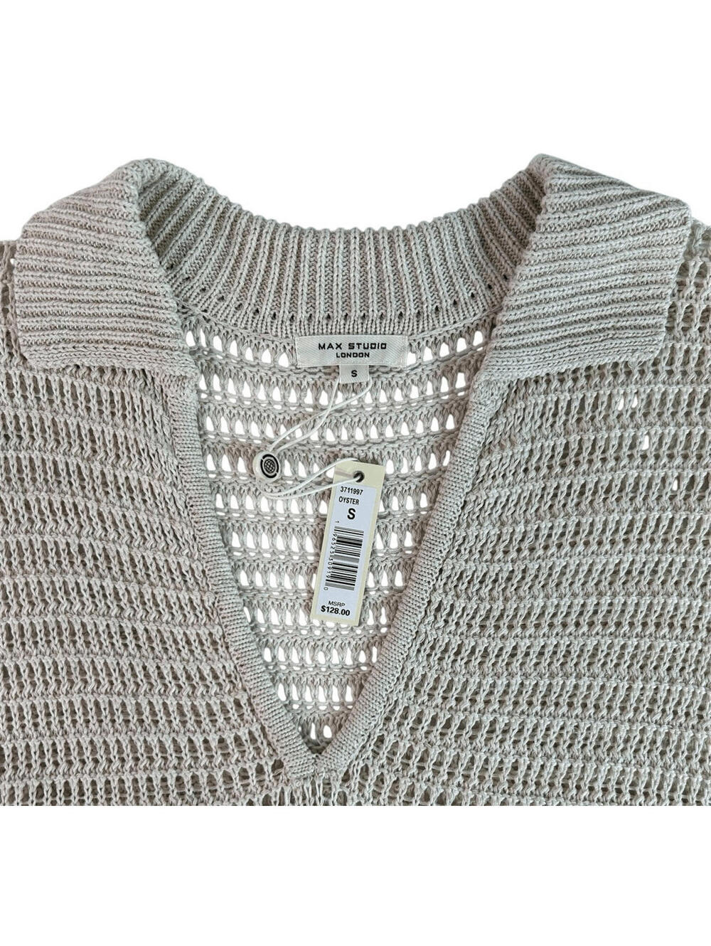 Max Studio London Open Knit Collared V-Neck Size Small - Picture 4 of 11